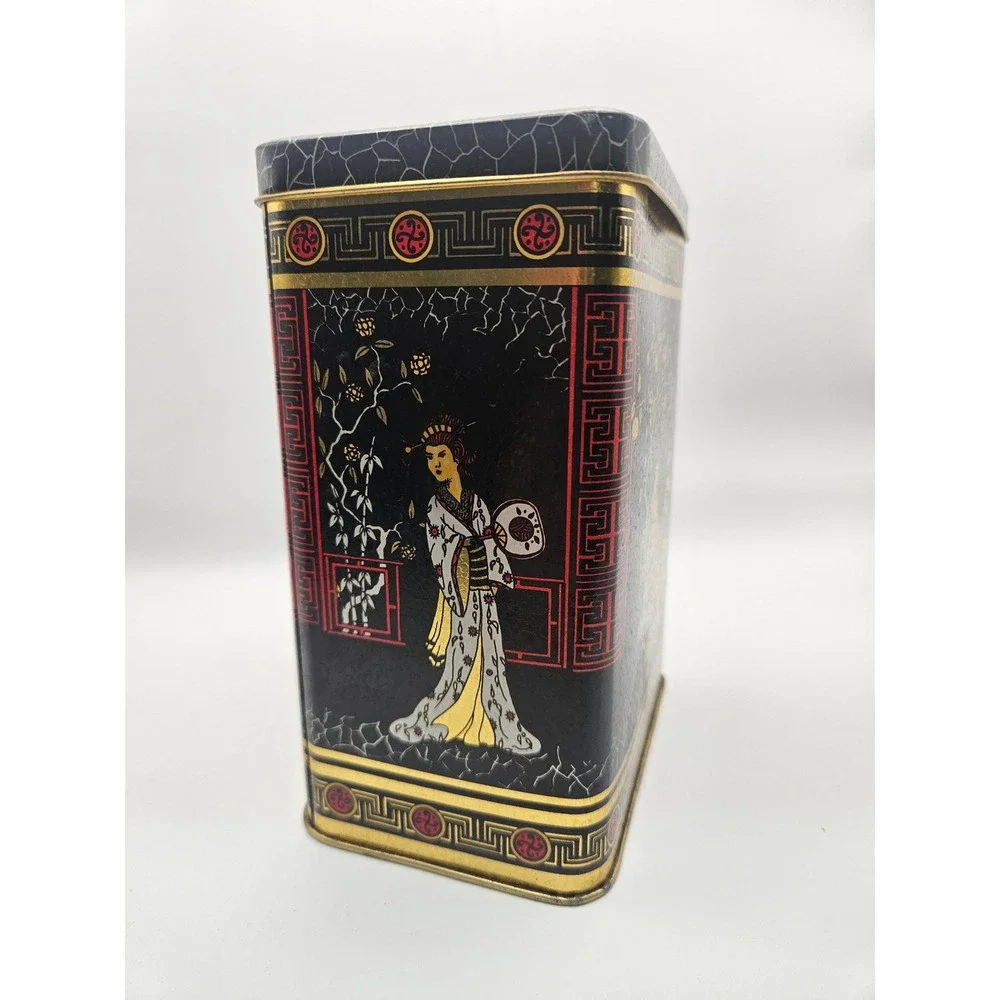 Vintage 1970s Chinoiserie Japanese Style Tea Tin, Made in England